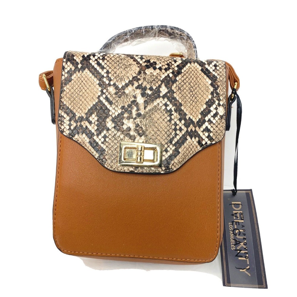 Snake Print Flap Top-Handle Vegan Leather Small, Deluxity Los Angeles